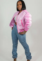Pink Print Bomber Jacket